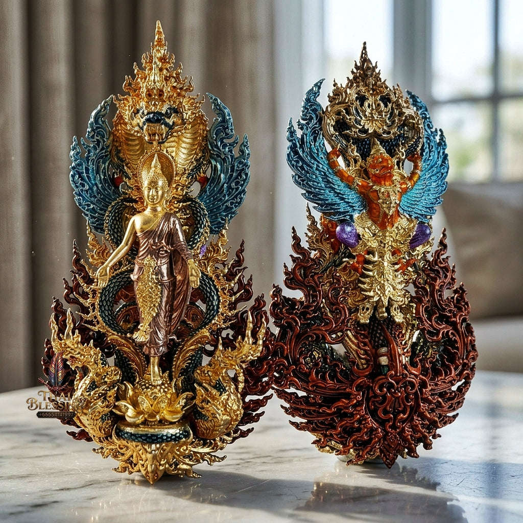 Master-Grade Phra Phuttha Pattiharn Paet Lok Sacred Chanuan 2K with Patina Enameling Nagaprok Back Garuda Sacred Casting Thai Blessing Co By RURUECHA