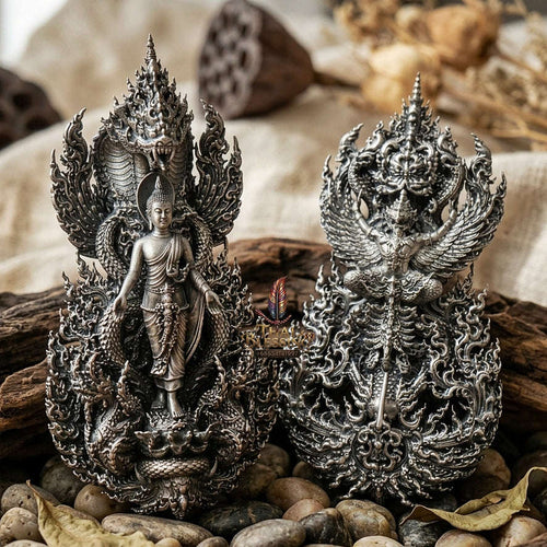 Master-Grade Phra Phuttha Pattiharn Paet Lok Solid Silver Satin Finish Nagaprok Back Garuda Sacred Casting Edition Thai Blessing Co By RURUECHA