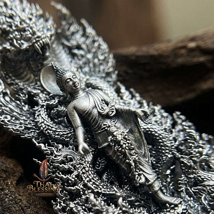 Master-Grade Phra Phuttha Pattiharn Paet Lok Solid Silver Satin Finish Nagaprok Back Garuda Sacred Casting Edition Thai Blessing Co By RURUECHA