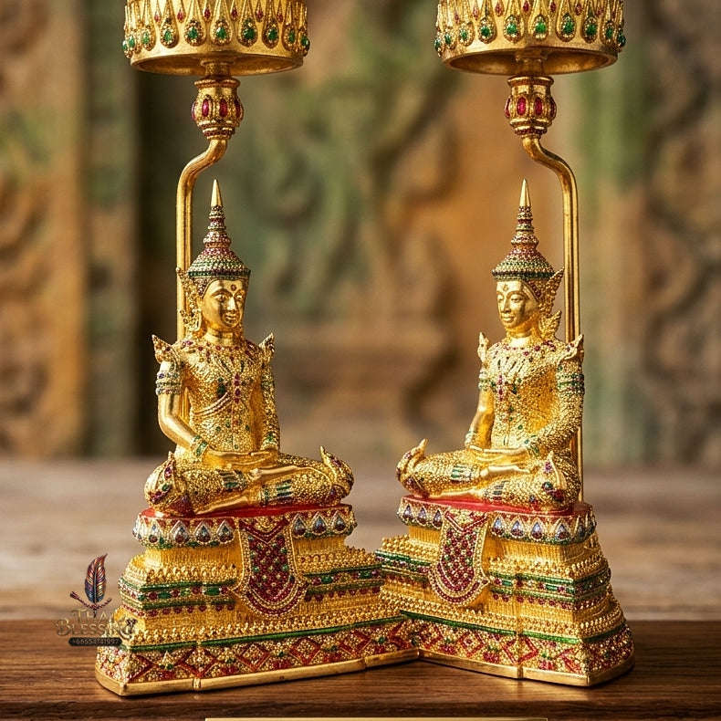 Master-Grade Phra Rattana 3K Gold-Plated Bronze Altar Statue Selection 3.4 with Tiered Chattra Consecrated Dual Ceremonies BE 2568 Thai Amulet Collectible Thai Blessing Co By RURUECHA