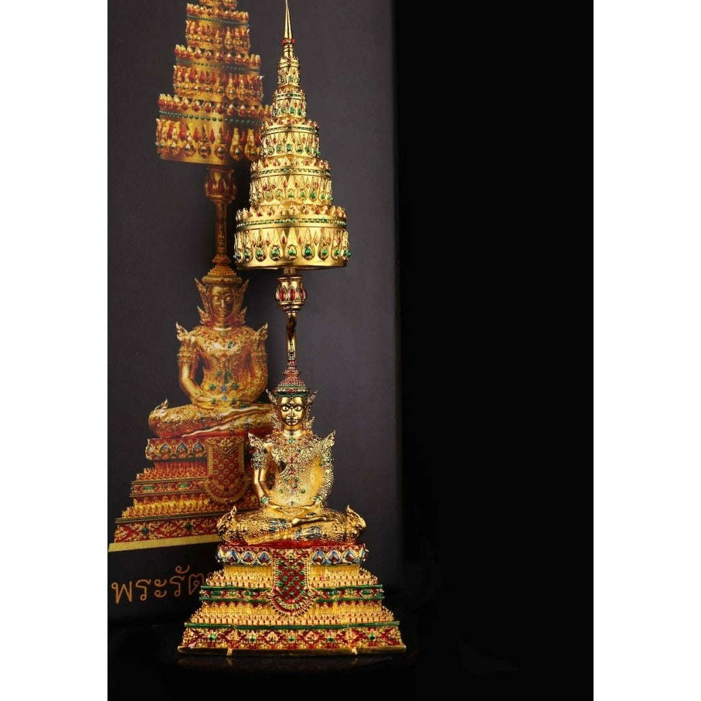 Master-Grade Phra Rattana 3K Gold-Plated Bronze Altar Statue Selection 3.4 with Tiered Chattra Consecrated Dual Ceremonies BE 2568 Thai Amulet Collectible Thai Blessing Co By RURUECHA