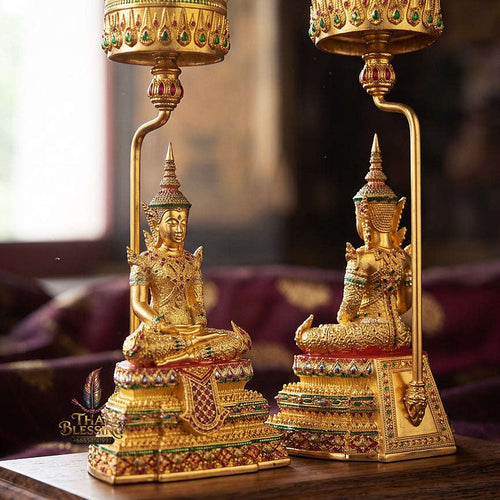 Master-Grade Phra Rattana 3K Gold-Plated Bronze Altar Statue Selection 3.4 with Tiered Chattra Consecrated Dual Ceremonies BE 2568 Thai Amulet Collectible Thai Blessing Co By RURUECHA