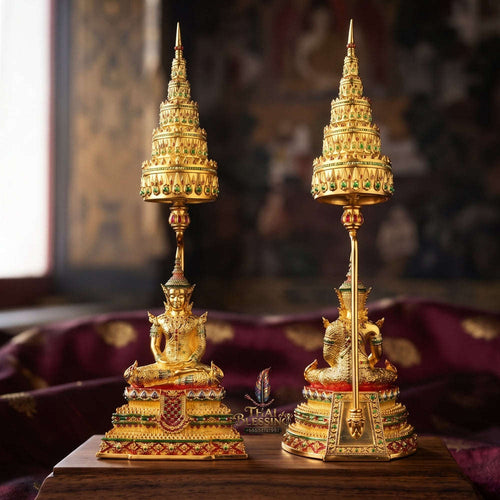 Master-Grade Phra Rattana 3K Gold-Plated Bronze Altar Statue Selection 3.4 with Tiered Chattra Consecrated Dual Ceremonies BE 2568 Thai Amulet Collectible Thai Blessing Co By RURUECHA