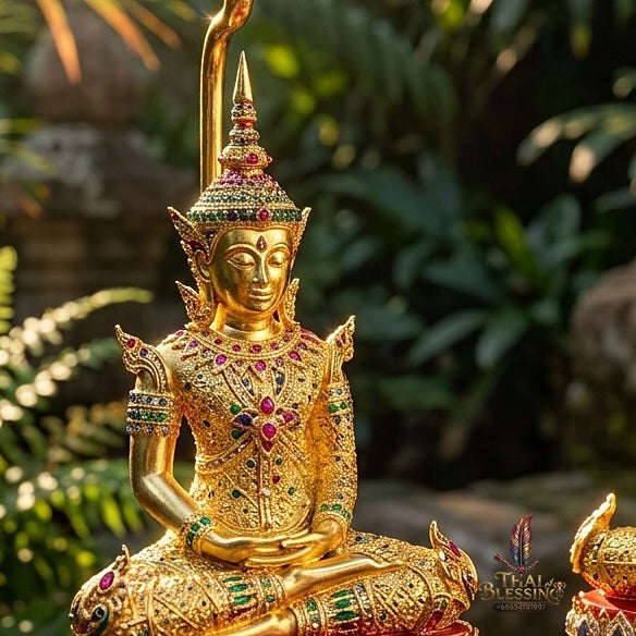 Master-Grade Phra Rattana 3K Gold-Plated Bronze Altar Statue Selection 3.4 with Tiered Chattra Consecrated Dual Ceremonies BE 2568 Thai Amulet Collectible Thai Blessing Co By RURUECHA