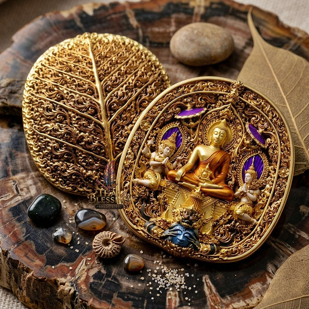 Master-Grade Southern Thai Yod Khun Phon Sovereign Warlord Amulet Gold-Plated Bronze with Sacred Enamel (Long Ya) Edition Wat Santi Worakhun Songkhla Collector-Grade Talisman Thai Blessing Co By RURUECHA