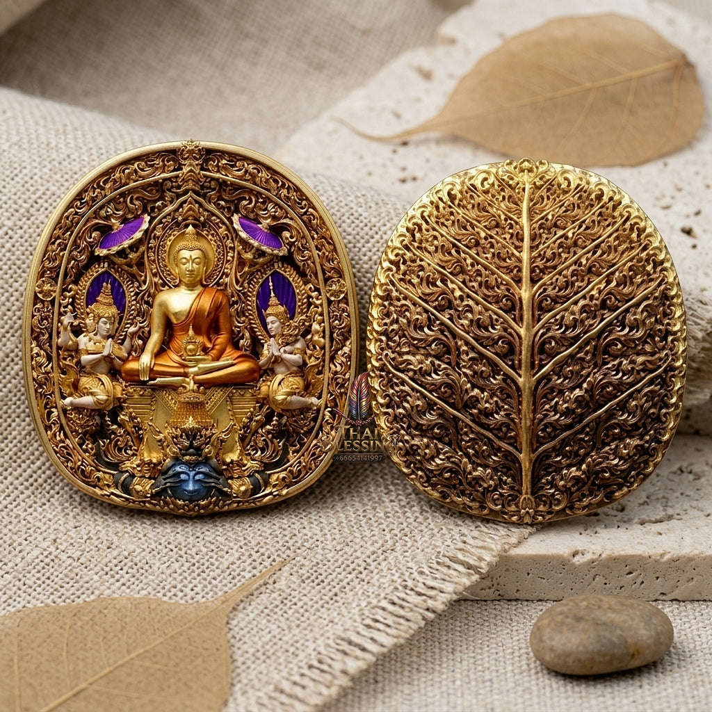 Master-Grade Southern Thai Yod Khun Phon Sovereign Warlord Amulet Gold-Plated Bronze with Sacred Enamel (Long Ya) Edition Wat Santi Worakhun Songkhla Collector-Grade Talisman Thai Blessing Co By RURUECHA