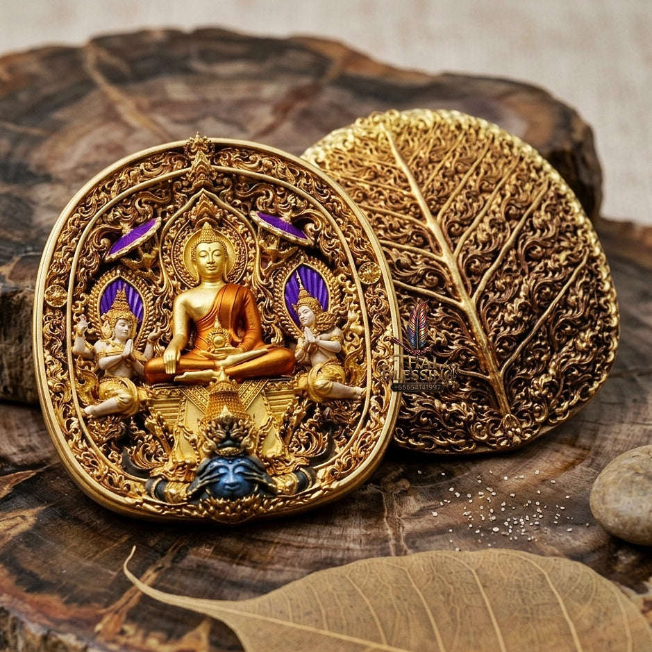 Master-Grade Southern Thai Yod Khun Phon Sovereign Warlord Amulet Gold-Plated Bronze with Sacred Enamel (Long Ya) Edition Wat Santi Worakhun Songkhla Collector-Grade Talisman Thai Blessing Co By RURUECHA