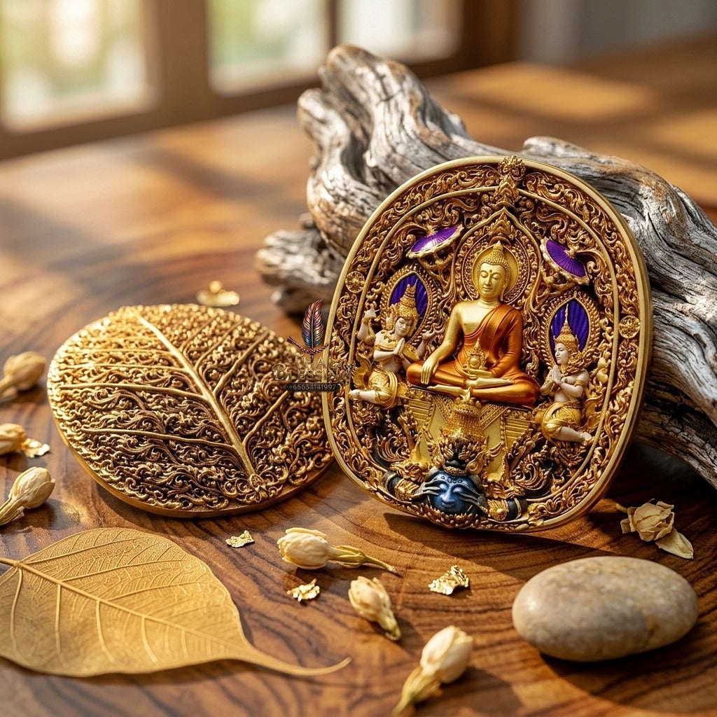 Master-Grade Southern Thai Yod Khun Phon Sovereign Warlord Amulet Gold-Plated Bronze with Sacred Enamel (Long Ya) Edition Wat Santi Worakhun Songkhla Collector-Grade Talisman Thai Blessing Co By RURUECHA