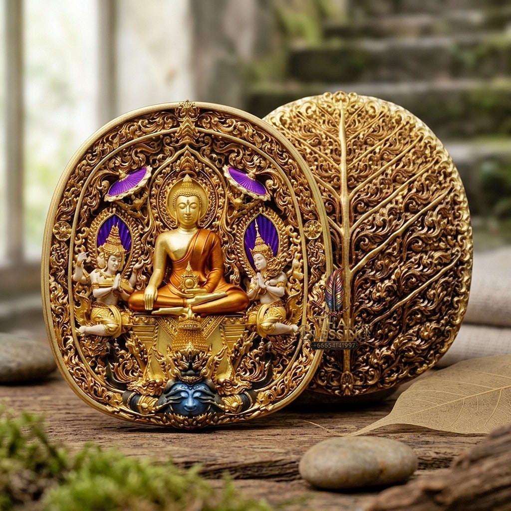 Master-Grade Southern Thai Yod Khun Phon Sovereign Warlord Amulet Gold-Plated Bronze with Sacred Enamel (Long Ya) Edition Wat Santi Worakhun Songkhla Collector-Grade Talisman Thai Blessing Co By RURUECHA