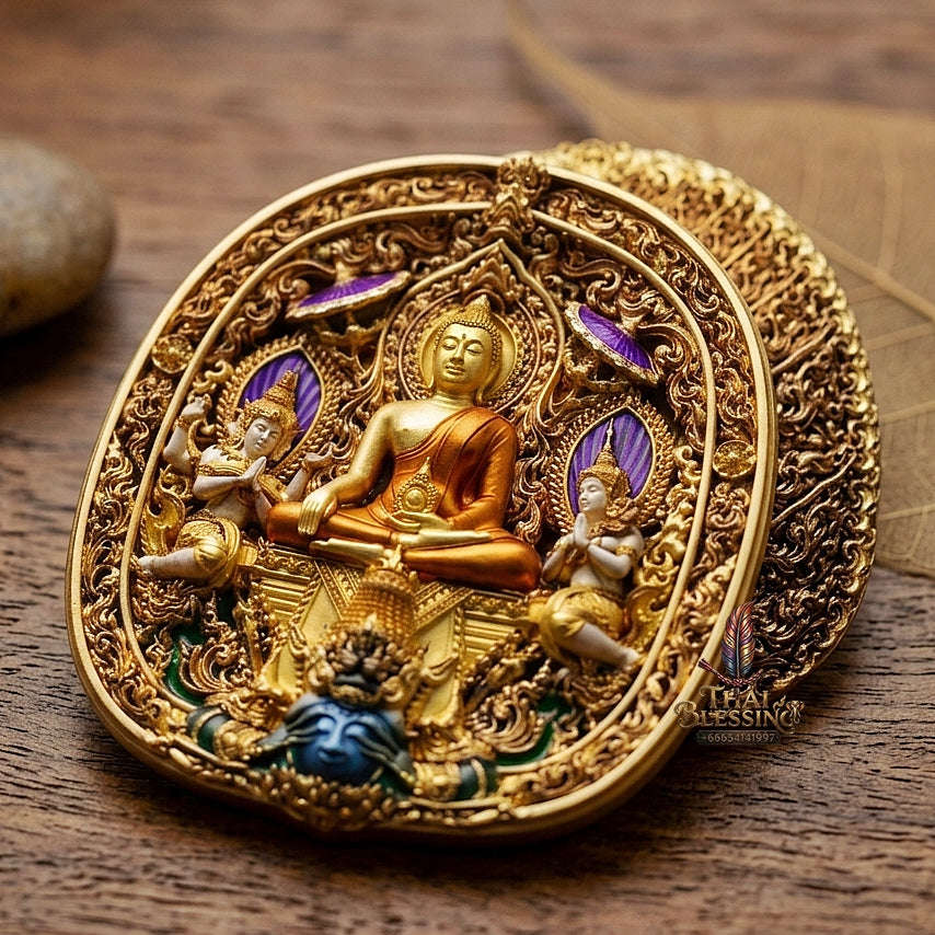 Master-Grade Southern Thai Yod Khun Phon Sovereign Warlord Amulet Gold-Plated Bronze with Sacred Enamel (Long Ya) Edition Wat Santi Worakhun Songkhla Collector-Grade Talisman Thai Blessing Co By RURUECHA