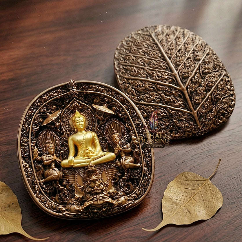 Master-Grade Southern Thai Yod Khun Phon Sovereign Warlord Amulet Satin Bronze with Gold-Plated Buddha Image Edition Wat Santi Worakhun Songkhla Collector-Grade Talisman Thai Blessing Co By RURUECHA