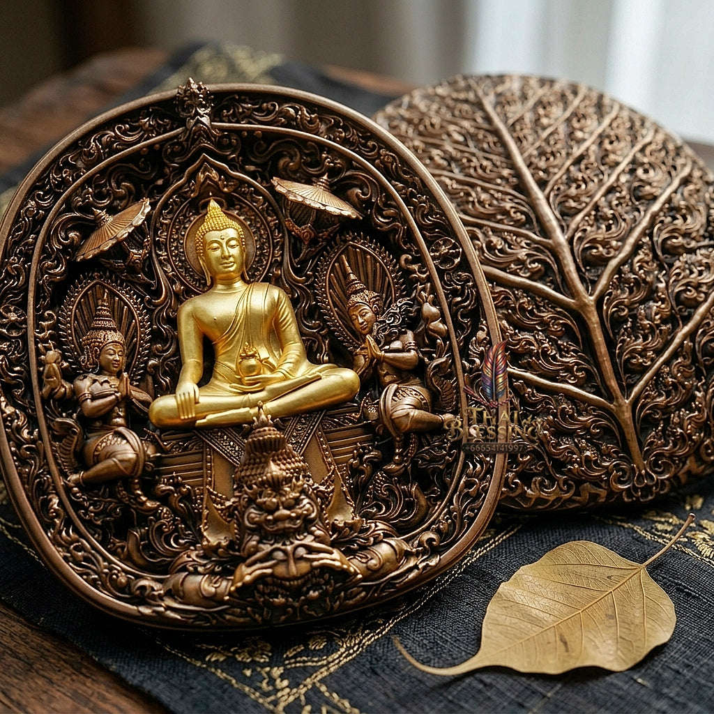 Master-Grade Southern Thai Yod Khun Phon Sovereign Warlord Amulet Satin Bronze with Gold-Plated Buddha Image Edition Wat Santi Worakhun Songkhla Collector-Grade Talisman Thai Blessing Co By RURUECHA