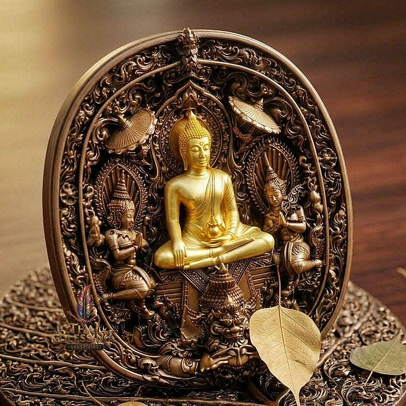 Master-Grade Southern Thai Yod Khun Phon Sovereign Warlord Amulet Satin Bronze with Gold-Plated Buddha Image Edition Wat Santi Worakhun Songkhla Collector-Grade Talisman Thai Blessing Co By RURUECHA