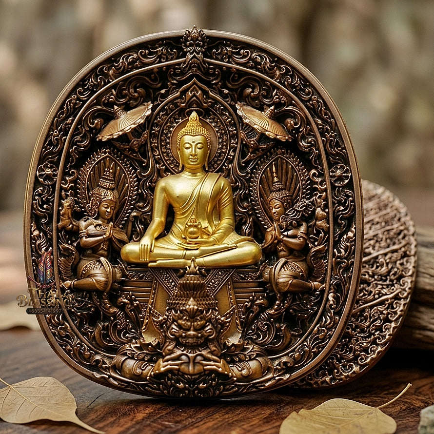 Master-Grade Southern Thai Yod Khun Phon Sovereign Warlord Amulet Satin Bronze with Gold-Plated Buddha Image Edition Wat Santi Worakhun Songkhla Collector-Grade Talisman Thai Blessing Co By RURUECHA