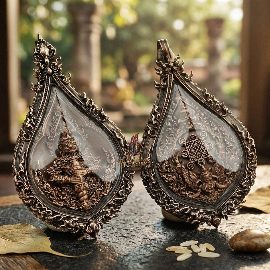 Master-Grade Thao Wessuwan-No Sub Mongkhon Bronze Satin Finish with Matching Satin Frame Wat Huai Thua Tai Nakhon Sawan Thai Amulet Collectible