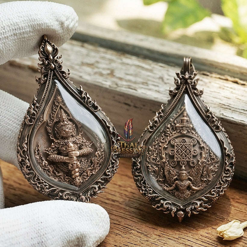 Master-Grade Thao Wessuwan-No Sub Mongkhon Bronze Satin Finish with Matching Satin Frame Wat Huai Thua Tai Nakhon Sawan Thai Amulet Collectible