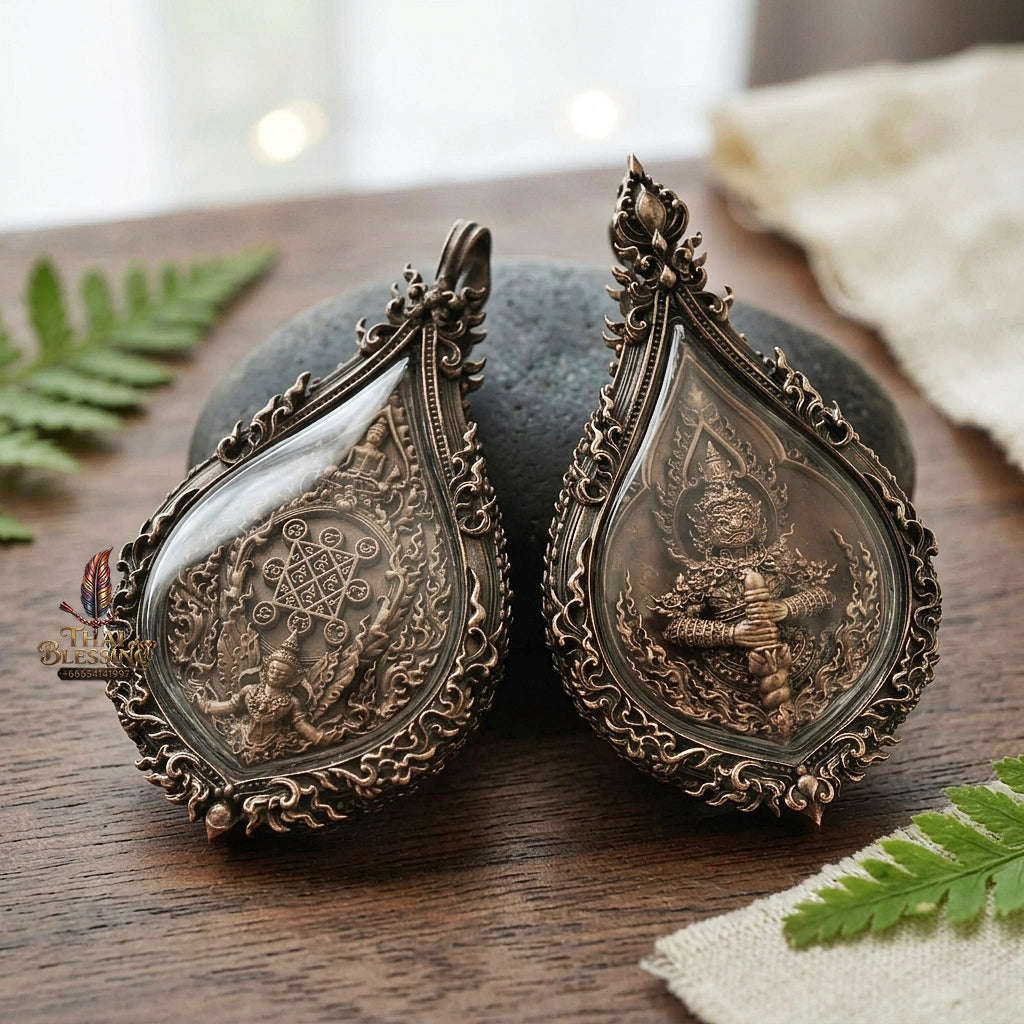 Master-Grade Thao Wessuwan-No Sub Mongkhon Bronze Satin Finish with Matching Satin Frame Wat Huai Thua Tai Nakhon Sawan Thai Amulet Collectible