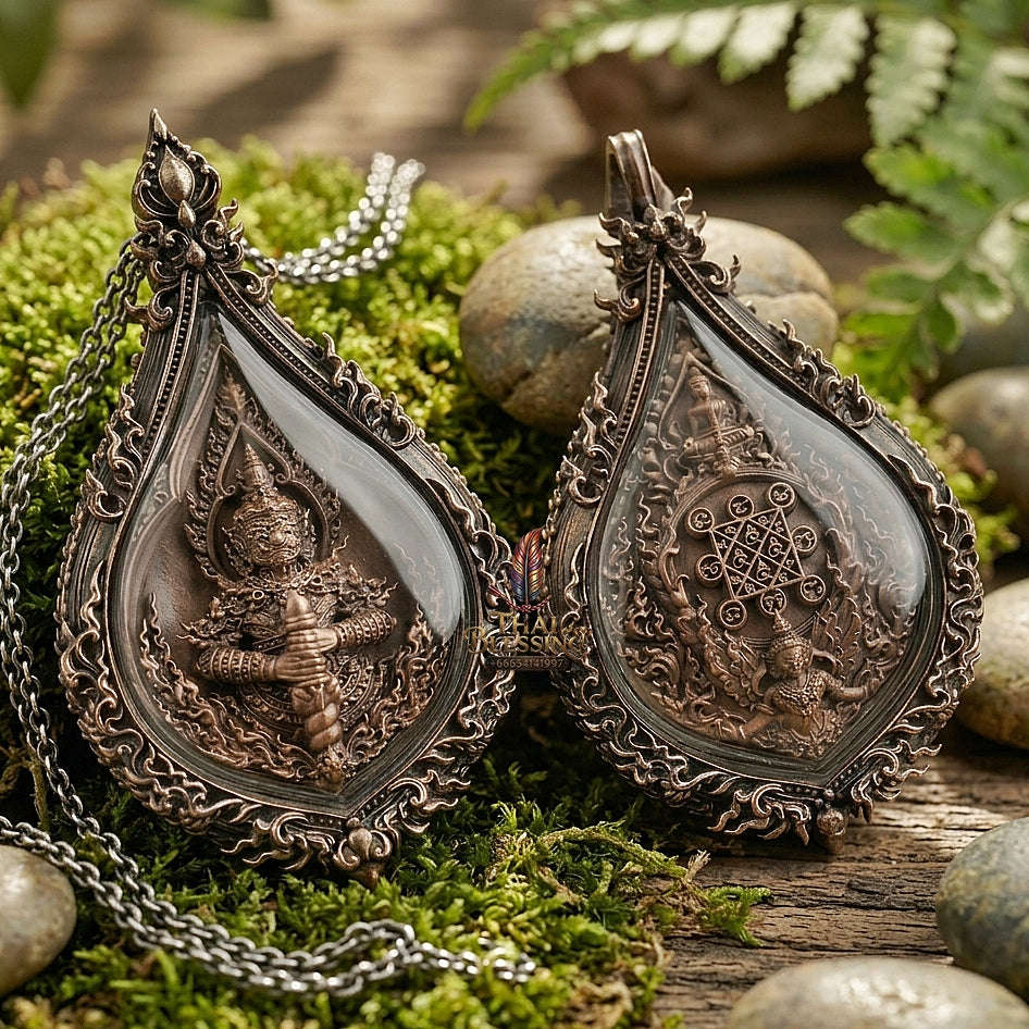 Master-Grade Thao Wessuwan-No Sub Mongkhon Bronze Satin Finish with Matching Satin Frame Wat Huai Thua Tai Nakhon Sawan Thai Amulet Collectible