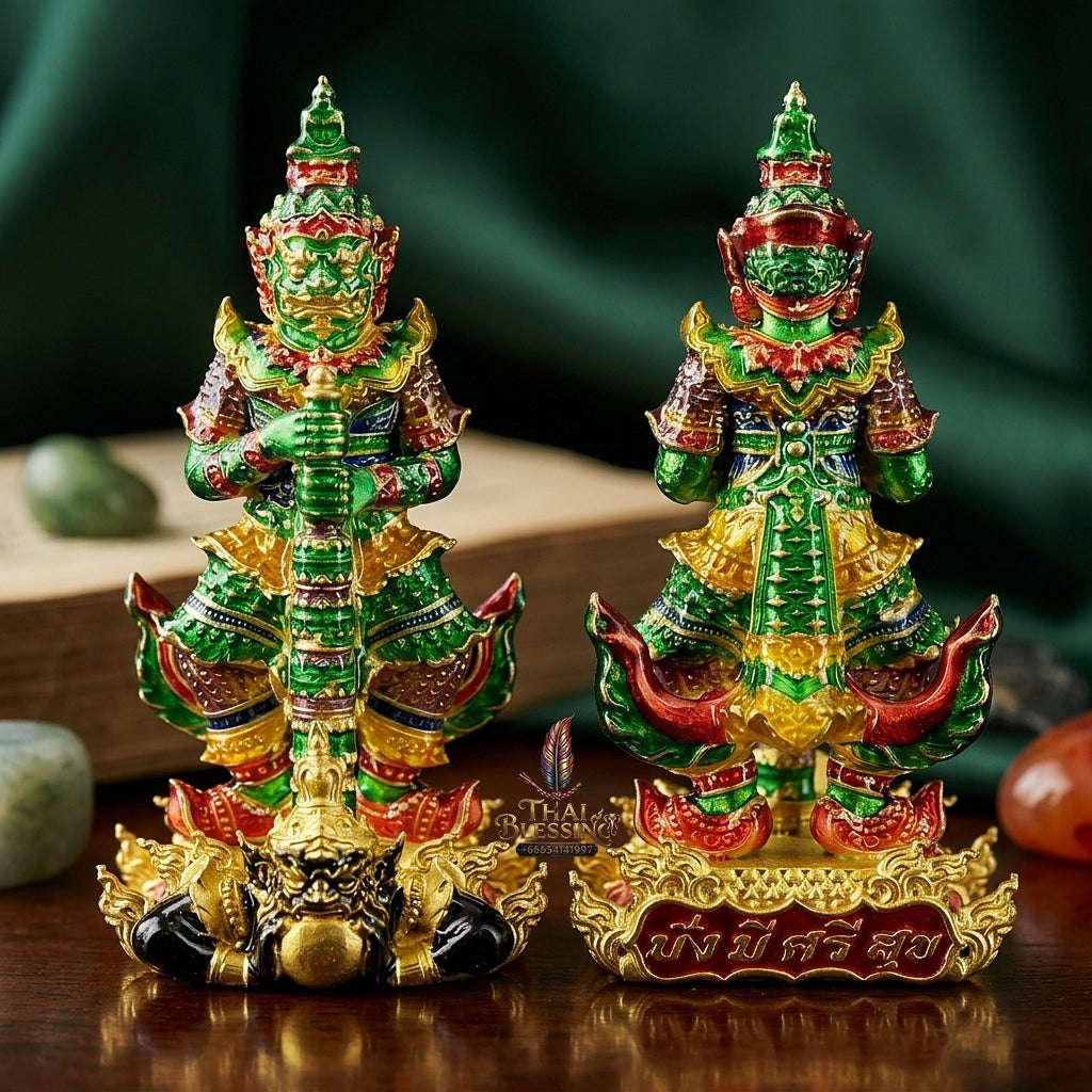 Master-Grade Thao Wessuwan-No Sub Suwan Divine Gold Alloy Plated Green Enamel Body Royal Enameled Edition Wat Pa Phanom Chai Sisaket Thai Amulet Collectible Thai Blessing Co By RURUECHA