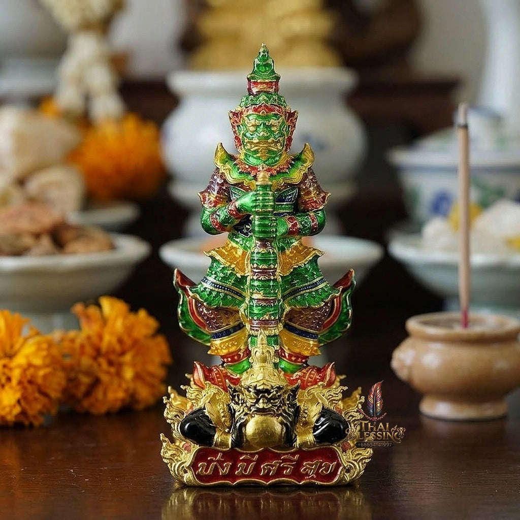 Master-Grade Thao Wessuwan-No Sub Suwan Divine Gold Alloy Plated Green Enamel Body Royal Enameled Edition Wat Pa Phanom Chai Sisaket Thai Amulet Collectible Thai Blessing Co By RURUECHA