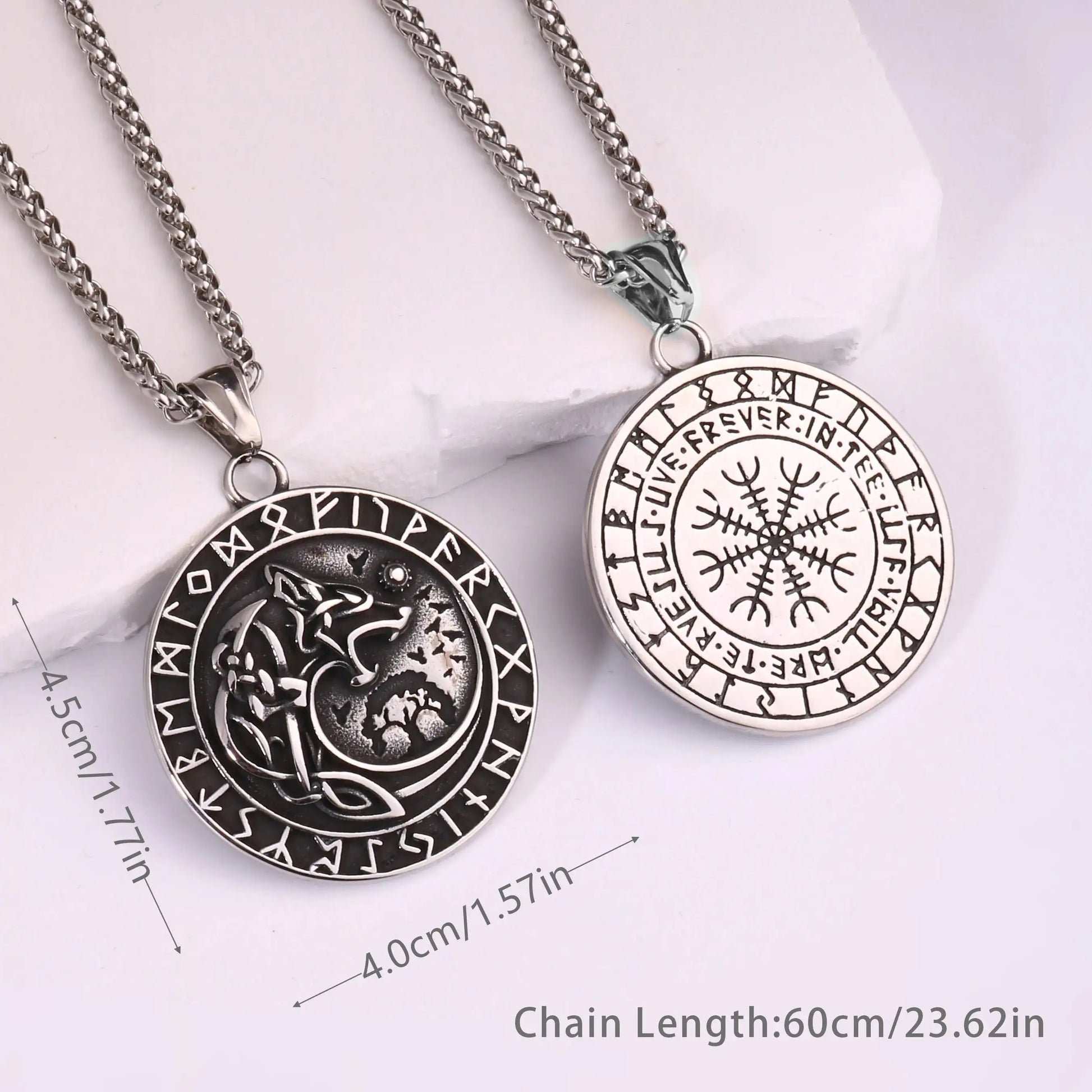 🐺 Medieval Stainless Steel Viking Wolf Necklace – Men’s Spiritual Jewelry | Viking Compass and Dragon Design | Robust and Symbolic Amulet