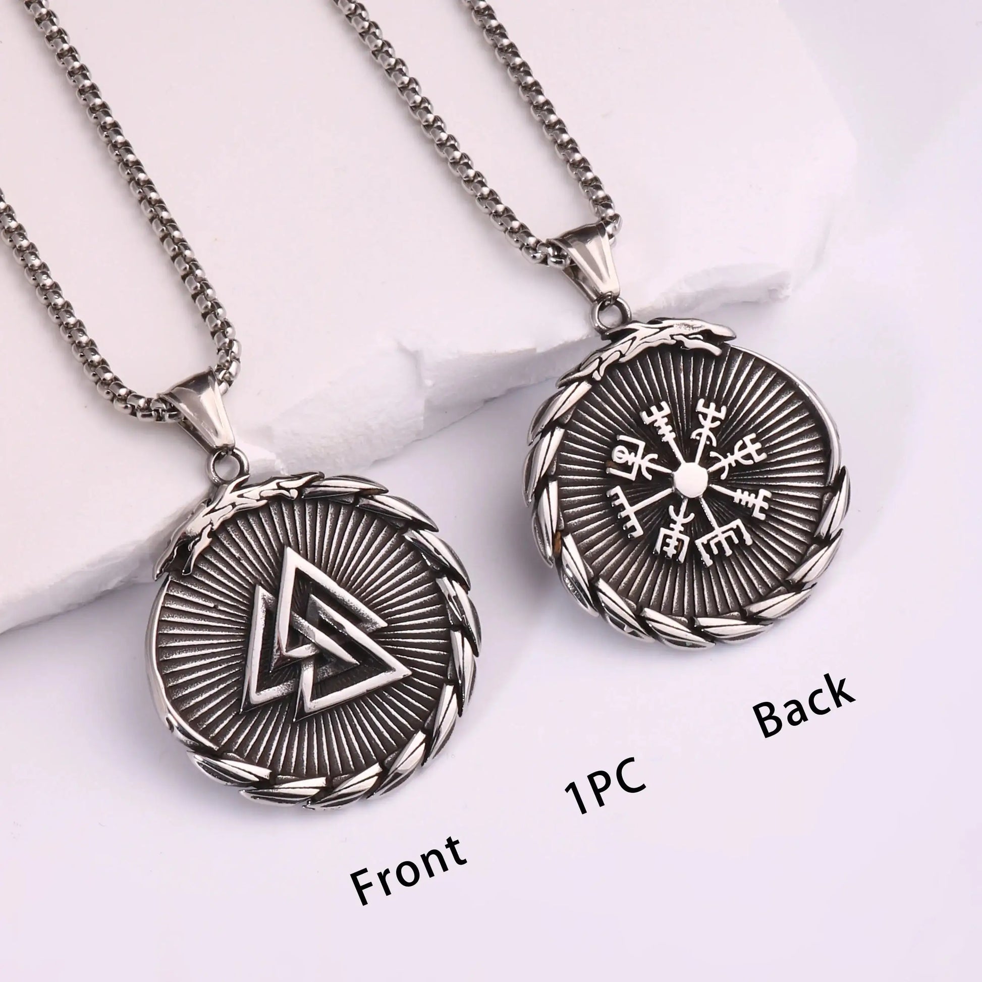 🐺 Medieval Stainless Steel Viking Wolf Necklace – Men’s Spiritual Jewelry | Viking Compass and Dragon Design | Robust and Symbolic Amulet S-26-Silvery