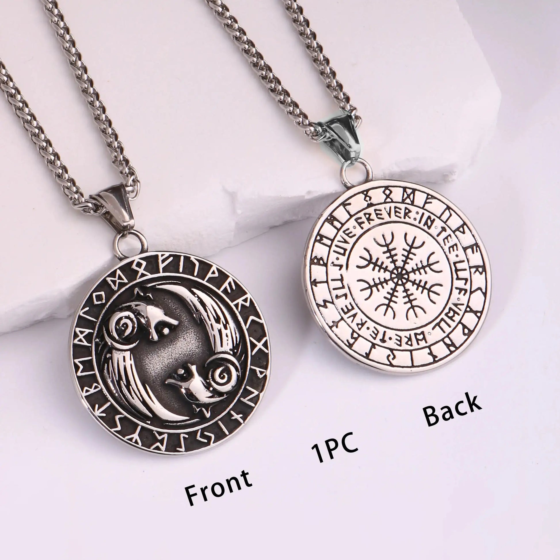 🐺 Medieval Stainless Steel Viking Wolf Necklace – Men’s Spiritual Jewelry | Viking Compass and Dragon Design | Robust and Symbolic Amulet S-29-Silvery
