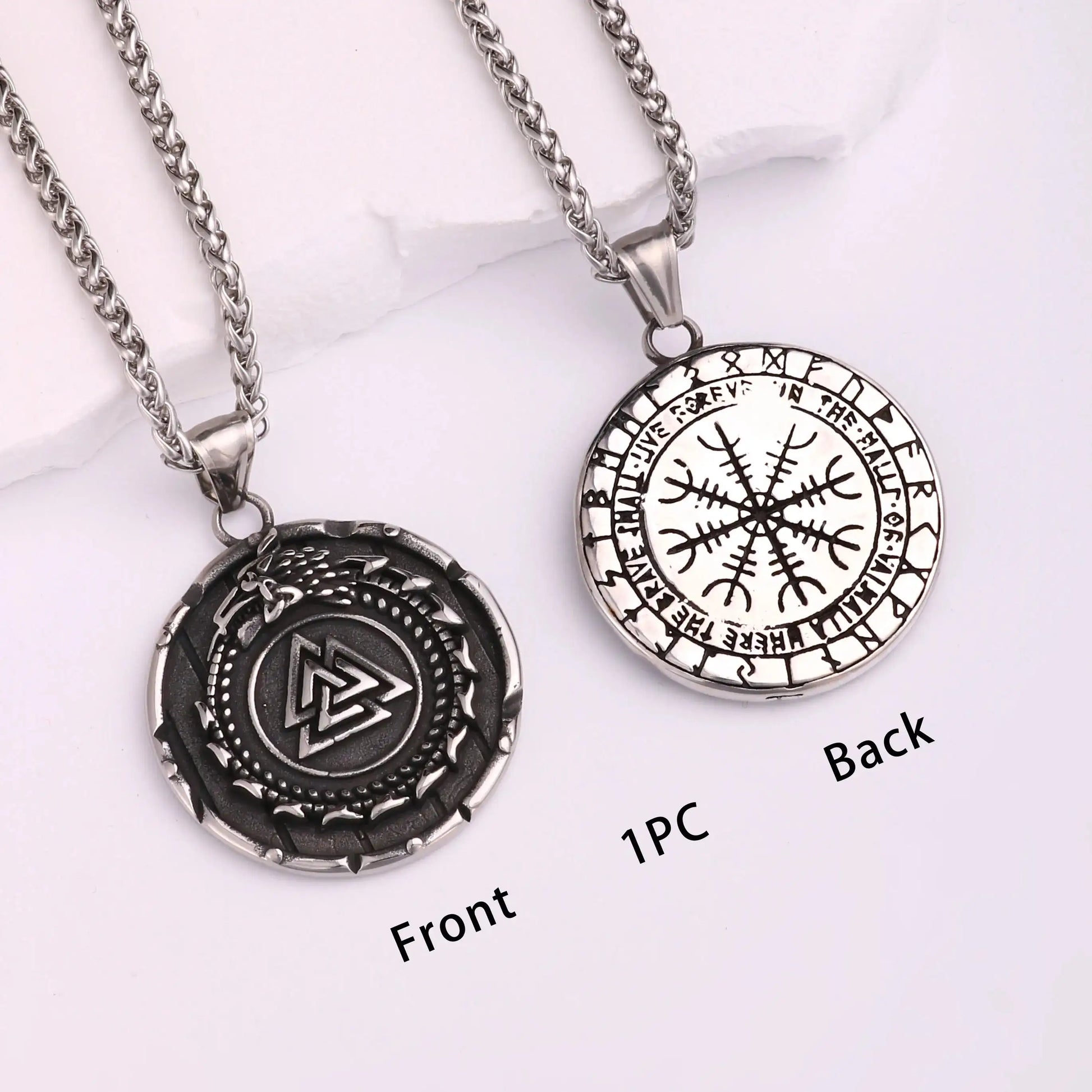 🐺 Medieval Stainless Steel Viking Wolf Necklace – Men’s Spiritual Jewelry | Viking Compass and Dragon Design | Robust and Symbolic Amulet S-25-Silvery