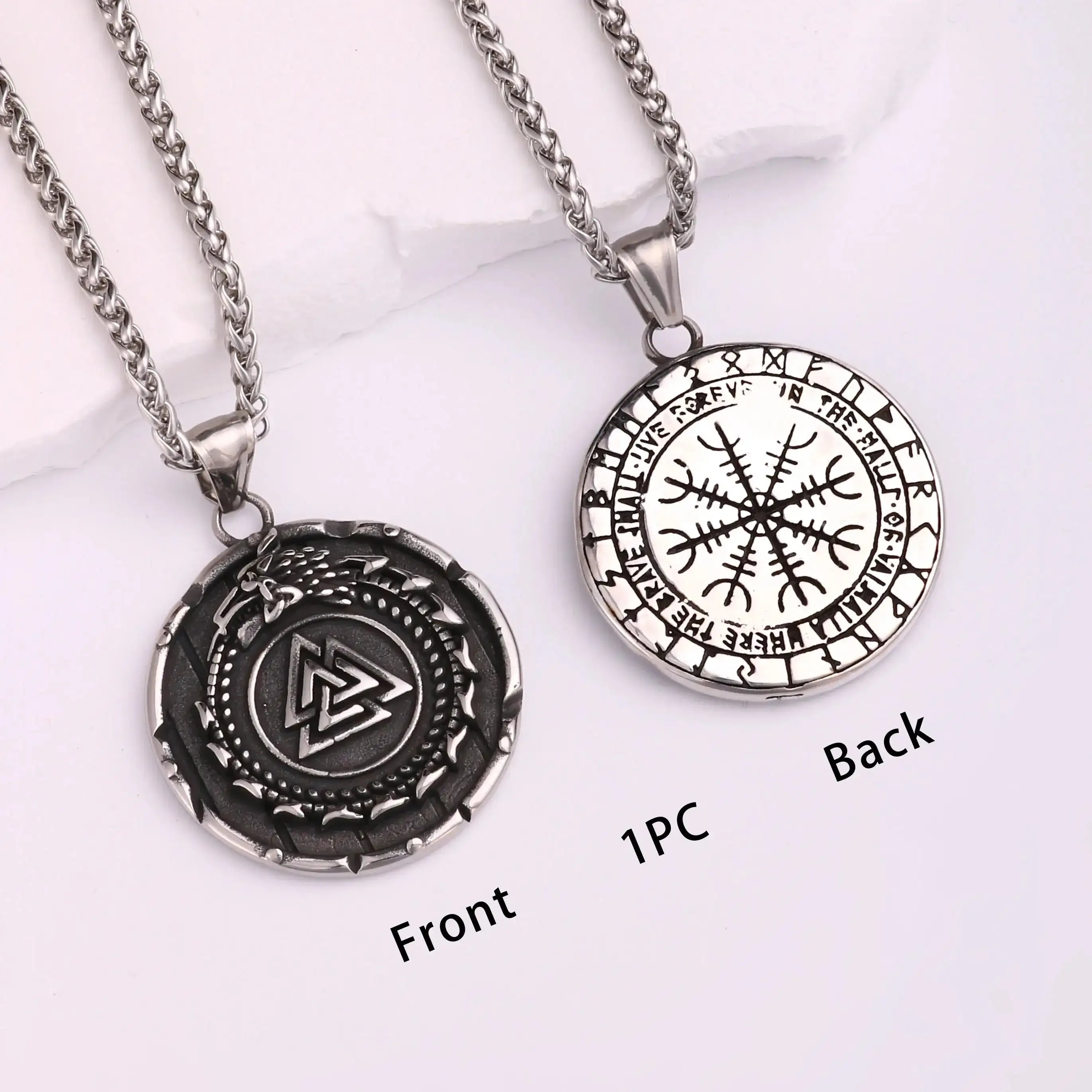 🐺 Medieval Stainless Steel Viking Wolf Necklace – Men’s Spiritual Jewelry | Viking Compass and Dragon Design | Robust and Symbolic Amulet S-25-Silvery
