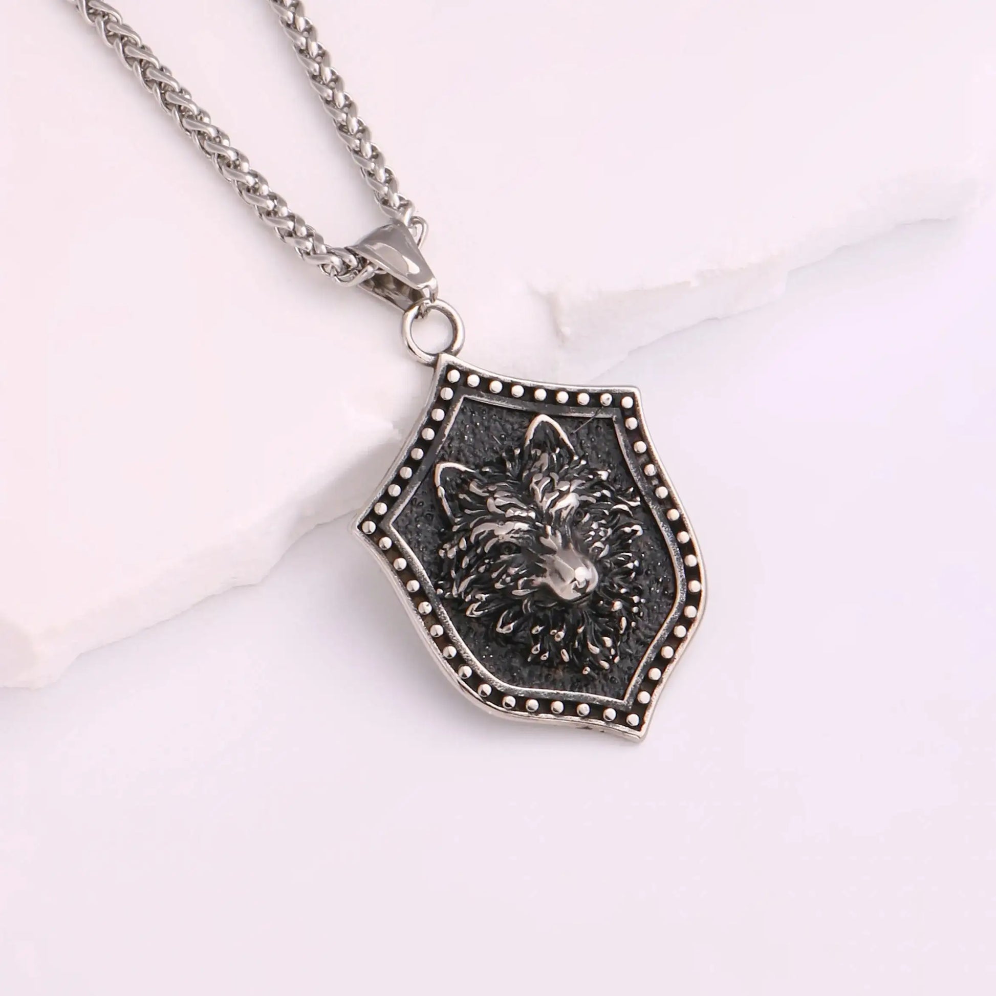 🐺 Medieval Stainless Steel Viking Wolf Necklace – Men’s Spiritual Jewelry | Viking Compass and Dragon Design | Robust and Symbolic Amulet S-04-Silvery