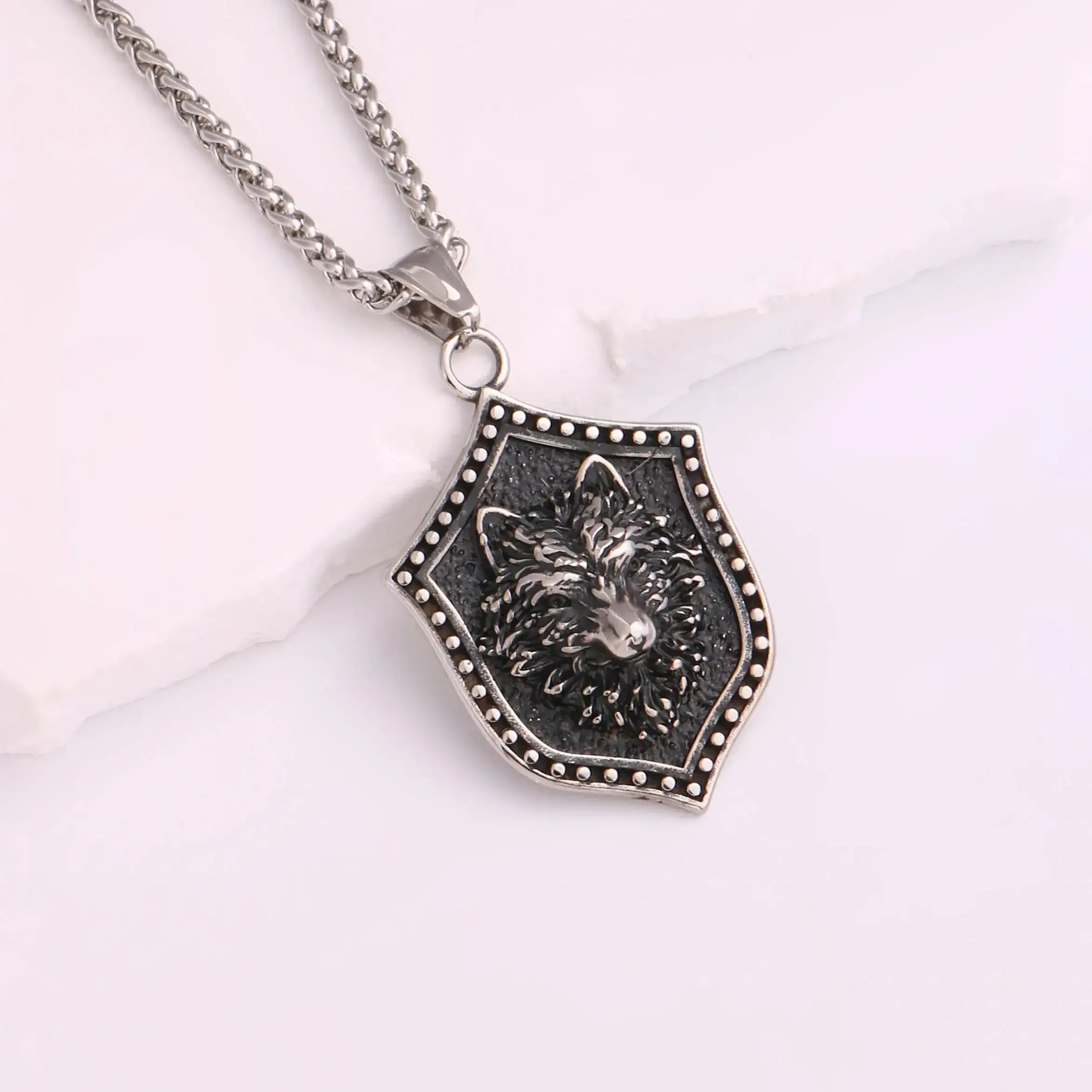 🐺 Medieval Stainless Steel Viking Wolf Necklace – Men’s Spiritual Jewelry | Viking Compass and Dragon Design | Robust and Symbolic Amulet S-04-Silvery