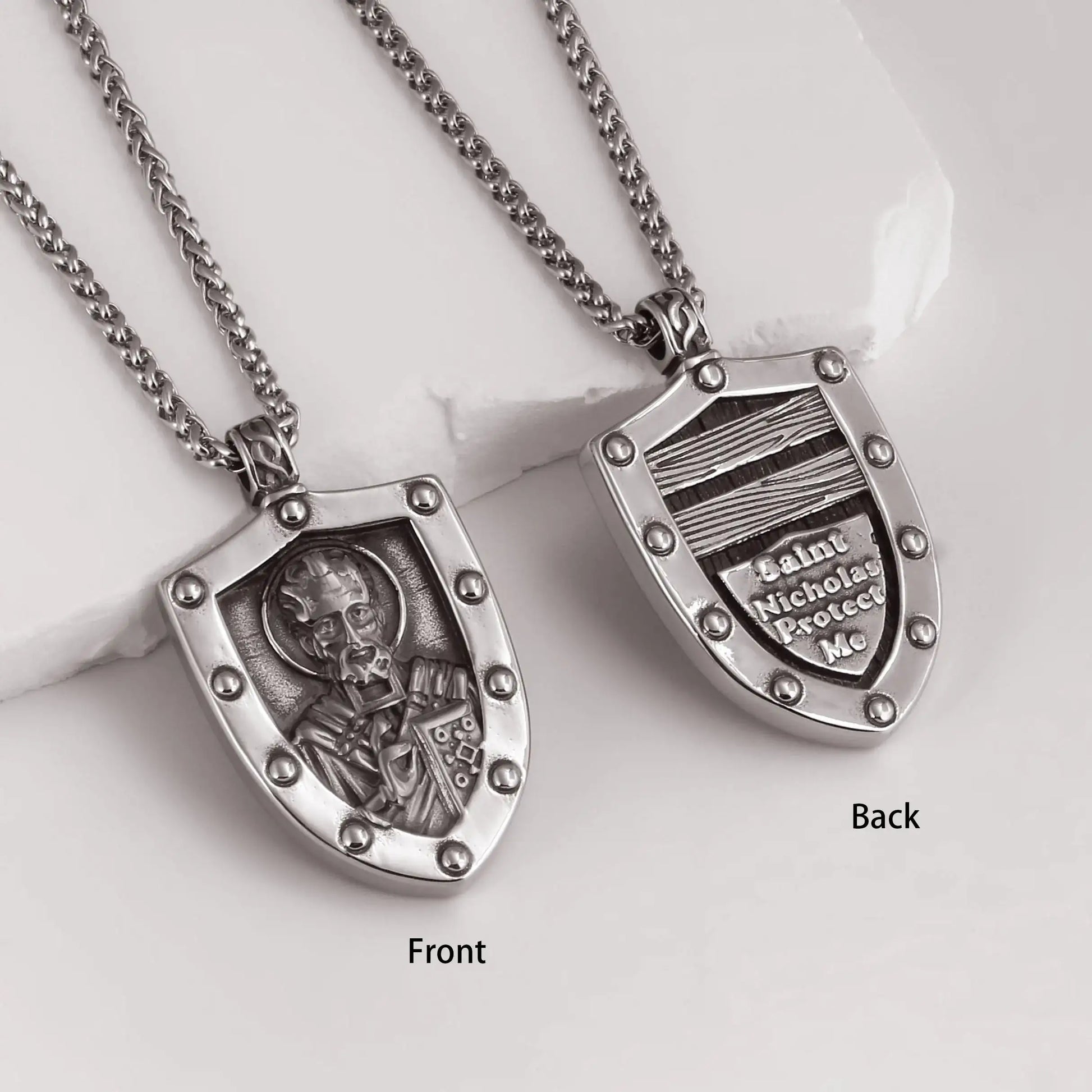 🐺 Medieval Stainless Steel Viking Wolf Necklace – Men’s Spiritual Jewelry | Viking Compass and Dragon Design | Robust and Symbolic Amulet S1-36-Silvery