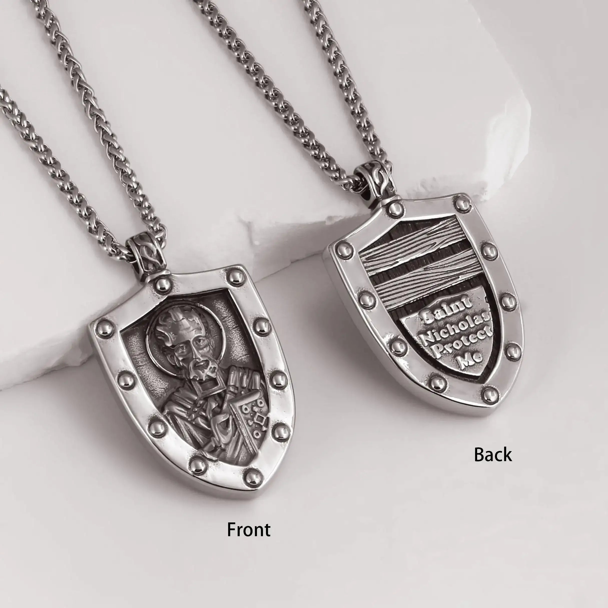 🐺 Medieval Stainless Steel Viking Wolf Necklace – Men’s Spiritual Jewelry | Viking Compass and Dragon Design | Robust and Symbolic Amulet S1-36-Silvery