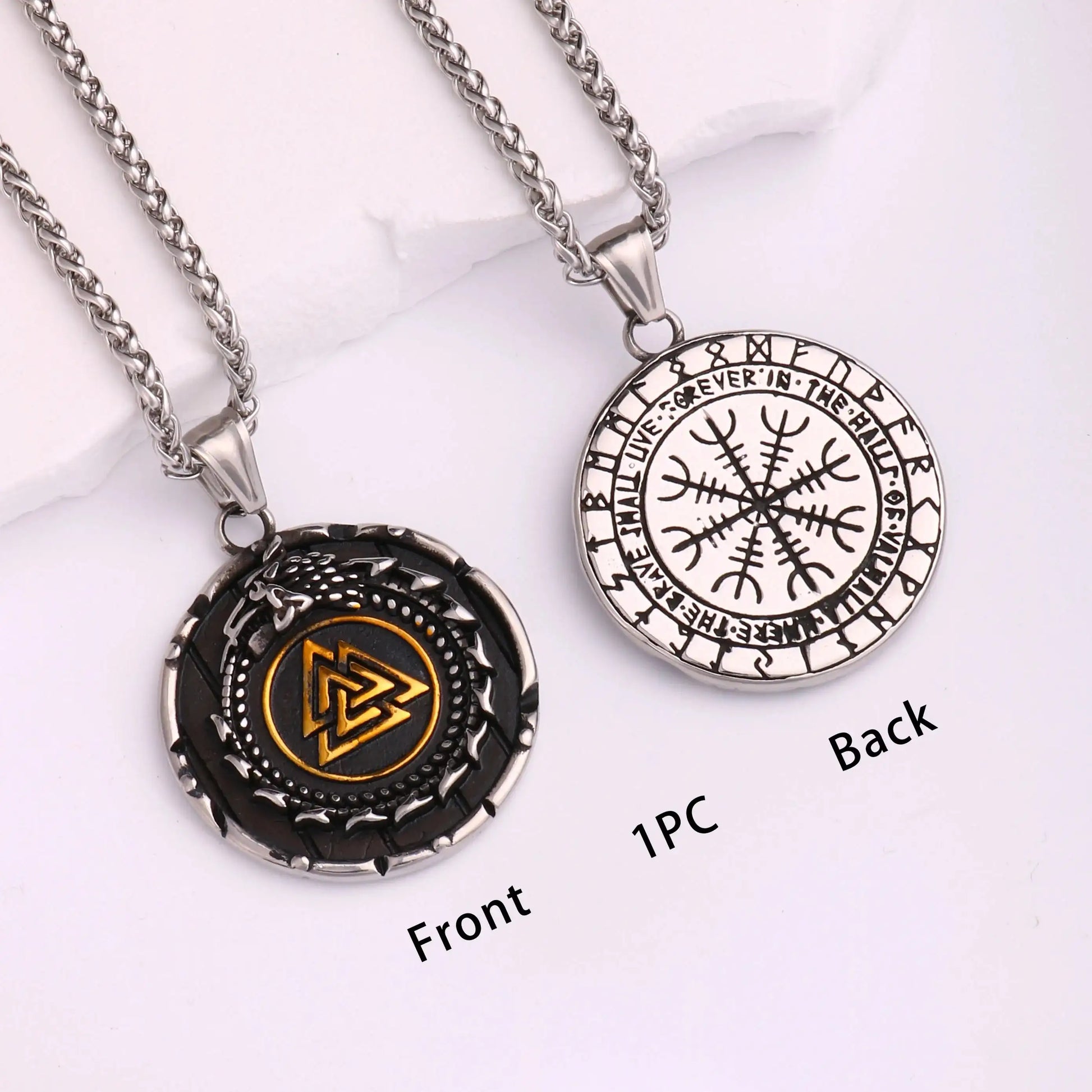 🐺 Medieval Stainless Steel Viking Wolf Necklace – Men’s Spiritual Jewelry | Viking Compass and Dragon Design | Robust and Symbolic Amulet S-25-Golden