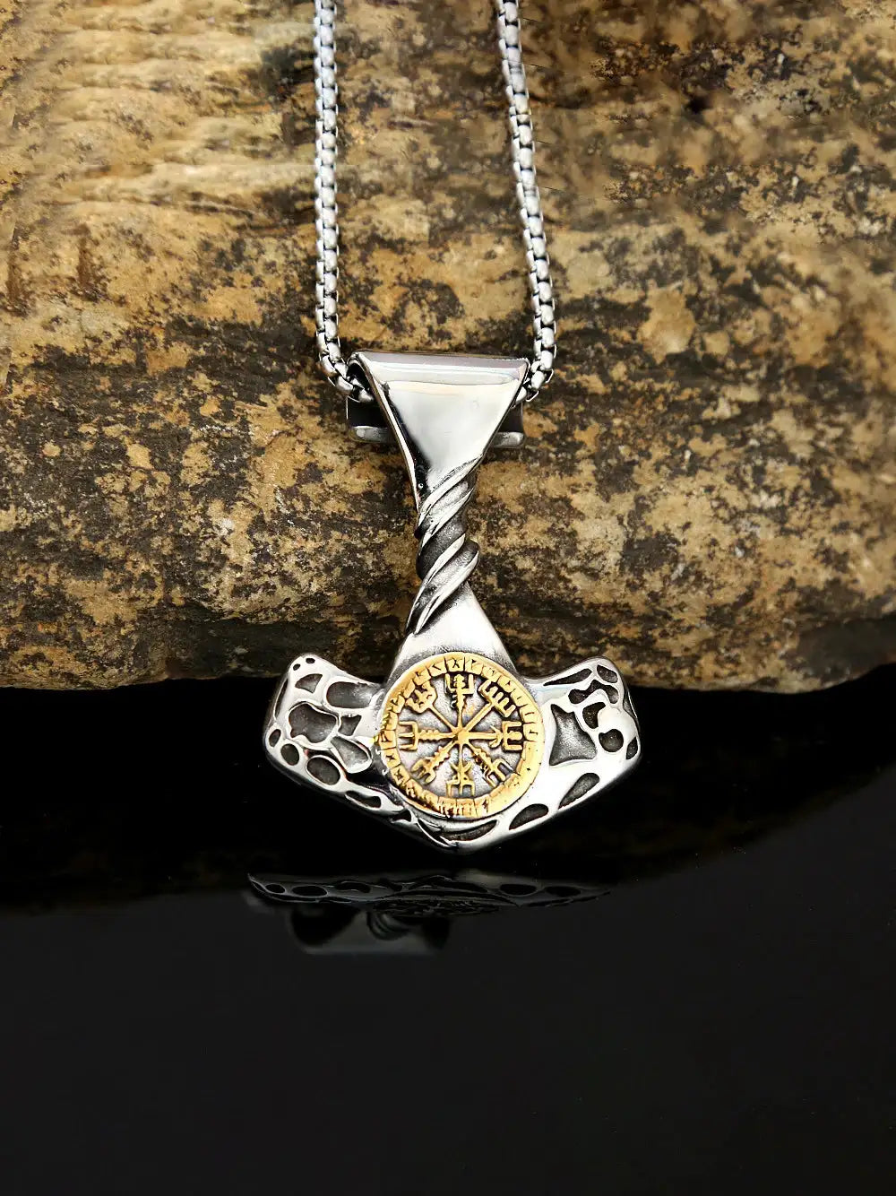 🐺 Medieval Stainless Steel Viking Wolf Necklace – Men’s Spiritual Jewelry | Viking Compass and Dragon Design | Robust and Symbolic Amulet S1-52