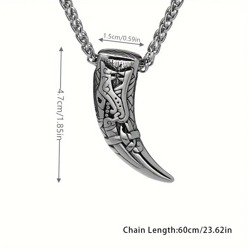🐺 Medieval Stainless Steel Viking Wolf Necklace – Men’s Spiritual Jewelry | Viking Compass and Dragon Design | Robust and Symbolic Amulet S1-43-A