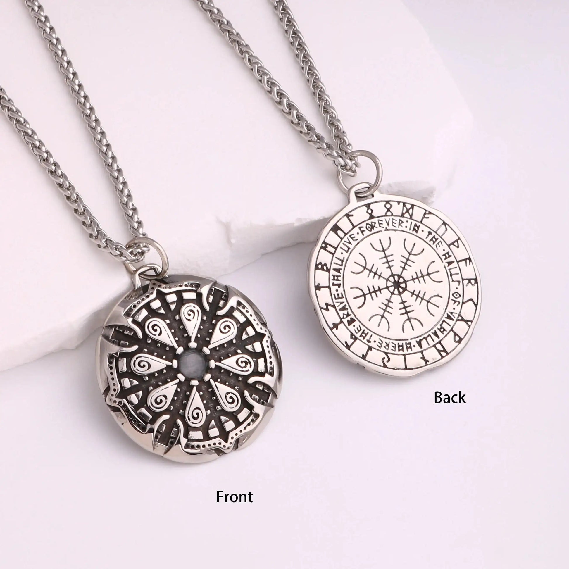 🐺 Medieval Stainless Steel Viking Wolf Necklace – Men’s Spiritual Jewelry | Viking Compass and Dragon Design | Robust and Symbolic Amulet S-51-Silvery