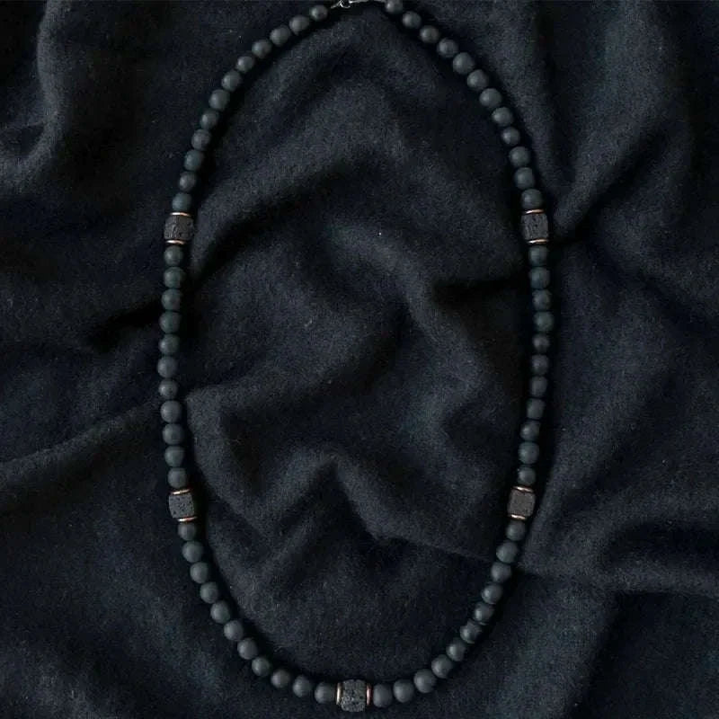 ✨ Men’s Gemstone Necklace – Black Agate & Hematite Cube Beads – Bold Style and Spiritual Protection AS12