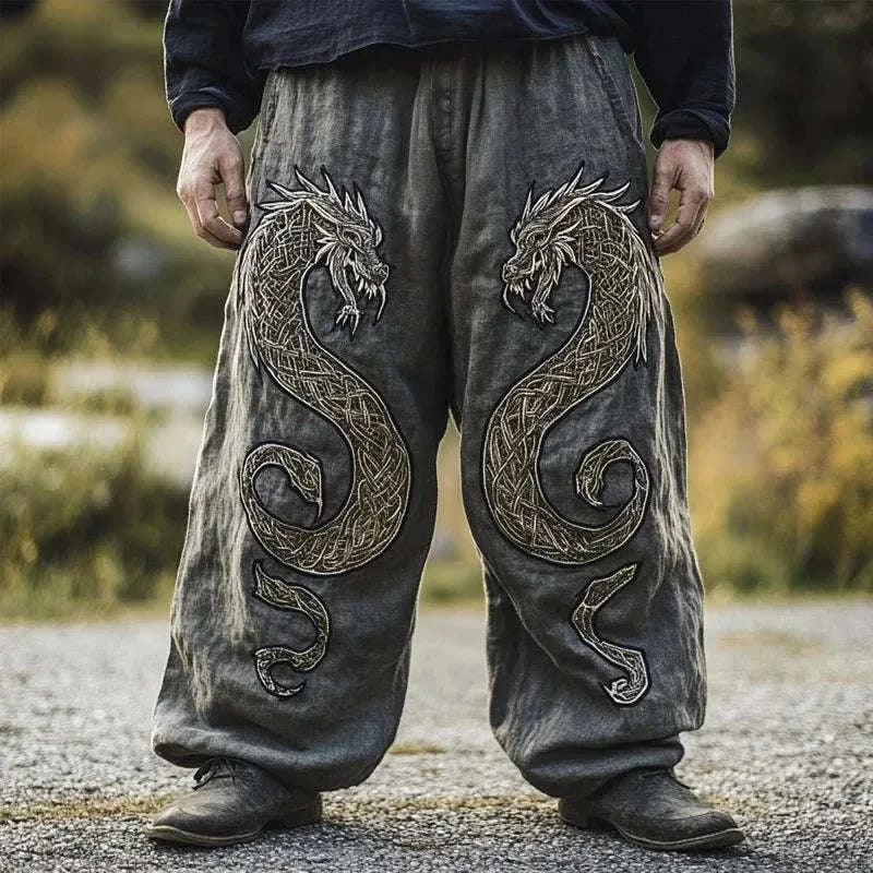 🃏 Men’s Retro Viking Celtic Skeleton 3D Printed Drawstring Pants – Casual Straight-Leg Summer Beach Pants, Plus Sizes S–5XL D81PHG259162369