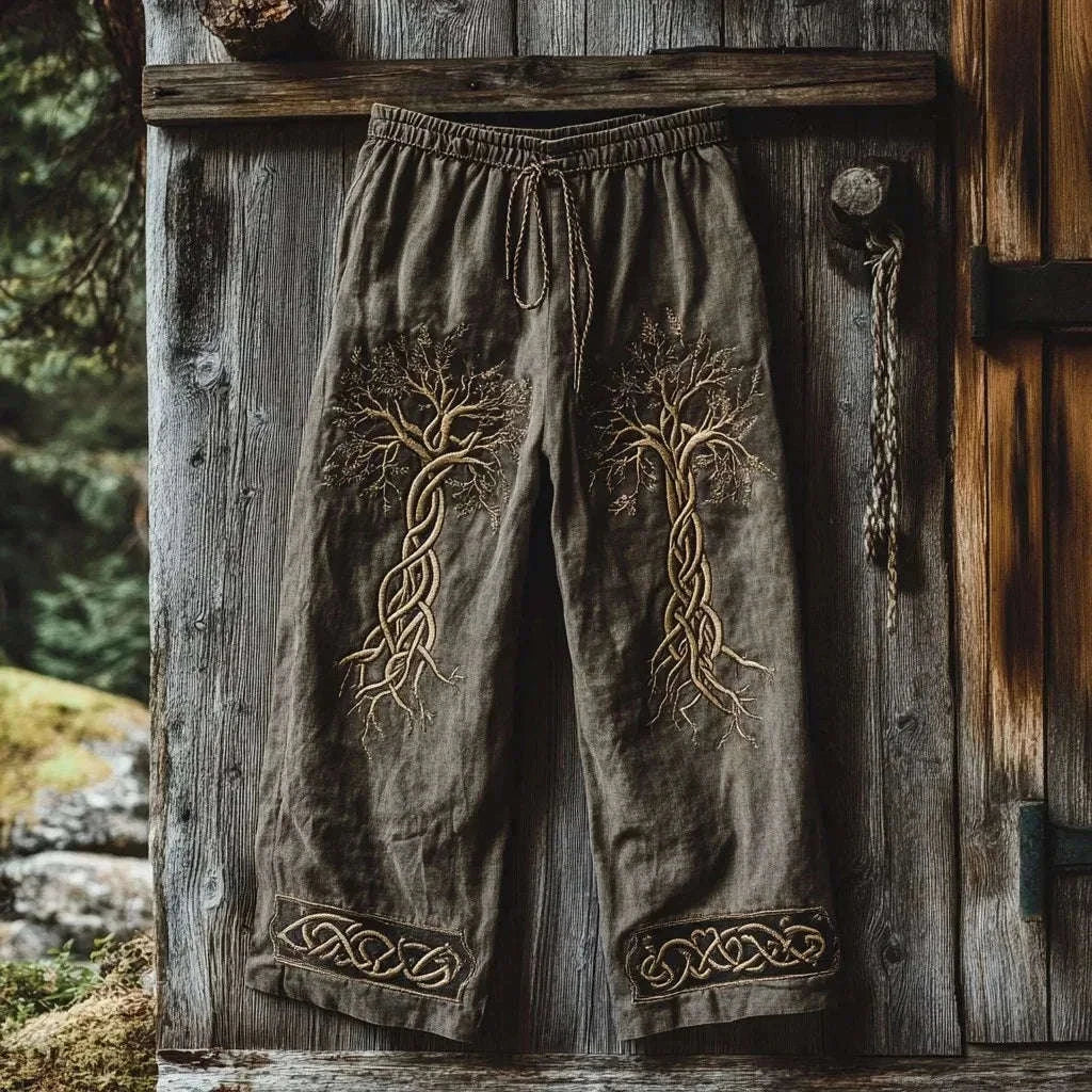 🃏 Men’s Retro Viking Celtic Skeleton 3D Printed Drawstring Pants – Casual Straight-Leg Summer Beach Pants, Plus Sizes S–5XL D81PHG259162364