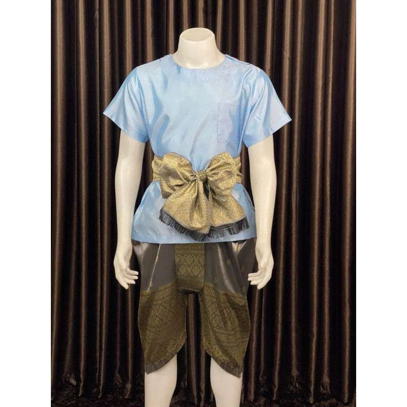 Men's Thai Silk Sarong Outfit with Bow One-Sake.com Purple shirt / Inform the size of the seller Red shirt / Inform the size of the seller Blue shirt / Inform the size of the seller Red shirt / Inform the size of the seller-Blue shirt / Inform the size of the seller-Purple shirt / Inform the size of the seller-Gold shirt / Inform the size of the seller-Whole set / Inform the size of the seller-