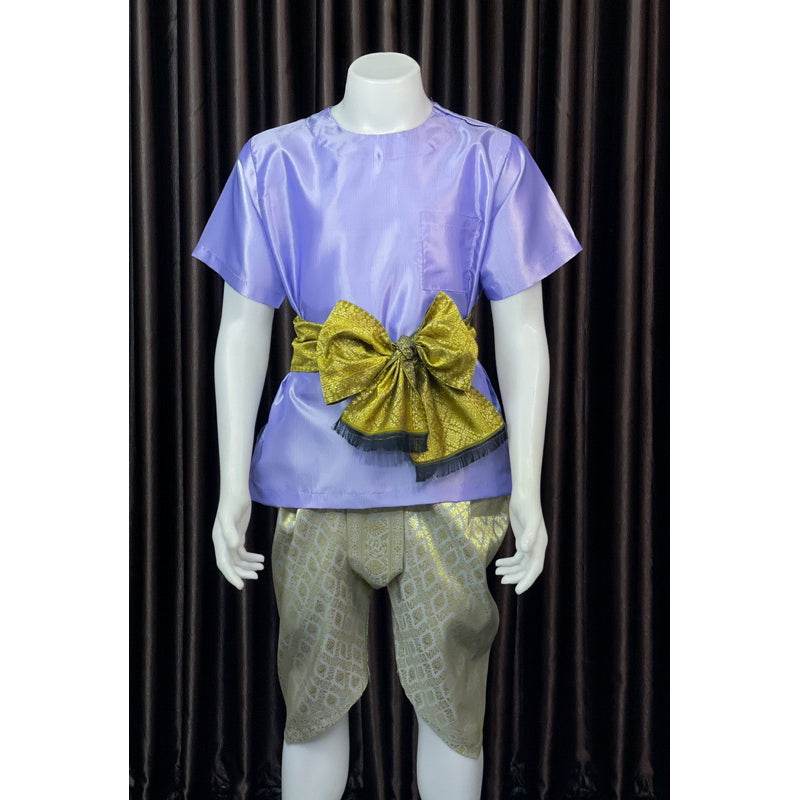 Men's Thai Silk Sarong Outfit with Bow One-Sake.com Purple shirt / Inform the size of the seller Red shirt / Inform the size of the seller Blue shirt / Inform the size of the seller Red shirt / Inform the size of the seller-Blue shirt / Inform the size of the seller-Purple shirt / Inform the size of the seller-Gold shirt / Inform the size of the seller-Whole set / Inform the size of the seller-