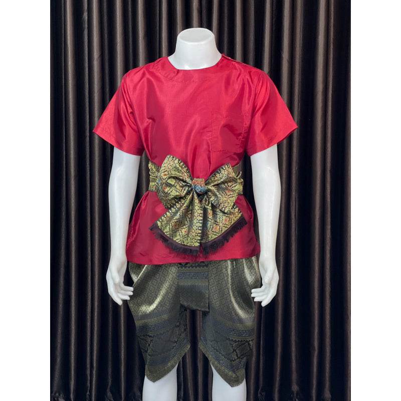 Men's Thai Silk Sarong Outfit with Bow One-Sake.com Purple shirt / Inform the size of the seller Red shirt / Inform the size of the seller Blue shirt / Inform the size of the seller Red shirt / Inform the size of the seller-Blue shirt / Inform the size of the seller-Purple shirt / Inform the size of the seller-Gold shirt / Inform the size of the seller-Whole set / Inform the size of the seller-