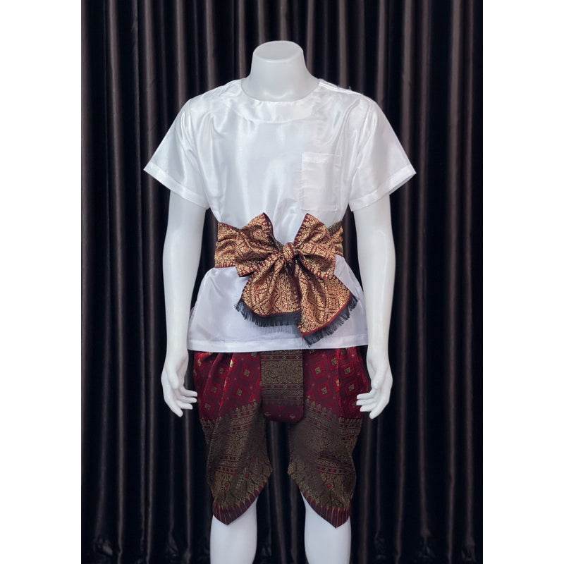Men's Thai Silk Sarong Outfit with Bow One-Sake.com Purple shirt / Inform the size of the seller Red shirt / Inform the size of the seller Blue shirt / Inform the size of the seller Red shirt / Inform the size of the seller-Blue shirt / Inform the size of the seller-Purple shirt / Inform the size of the seller-Gold shirt / Inform the size of the seller-Whole set / Inform the size of the seller-