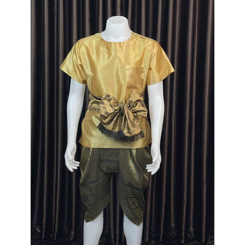 Men's Thai Silk Sarong Outfit with Bow One-Sake.com Purple shirt / Inform the size of the seller Red shirt / Inform the size of the seller Blue shirt / Inform the size of the seller Red shirt / Inform the size of the seller-Blue shirt / Inform the size of the seller-Purple shirt / Inform the size of the seller-Gold shirt / Inform the size of the seller-Whole set / Inform the size of the seller-