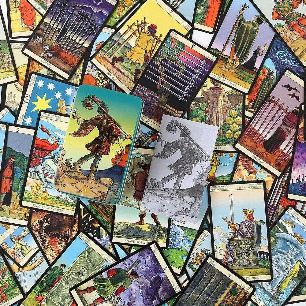 Metal Box Gilded Edition Back Rider Tarot Cards - Thai Blessing Co Tarot Deck with Guidebook | Classic Divination & Spiritual Board Game for Parties & Personal Use