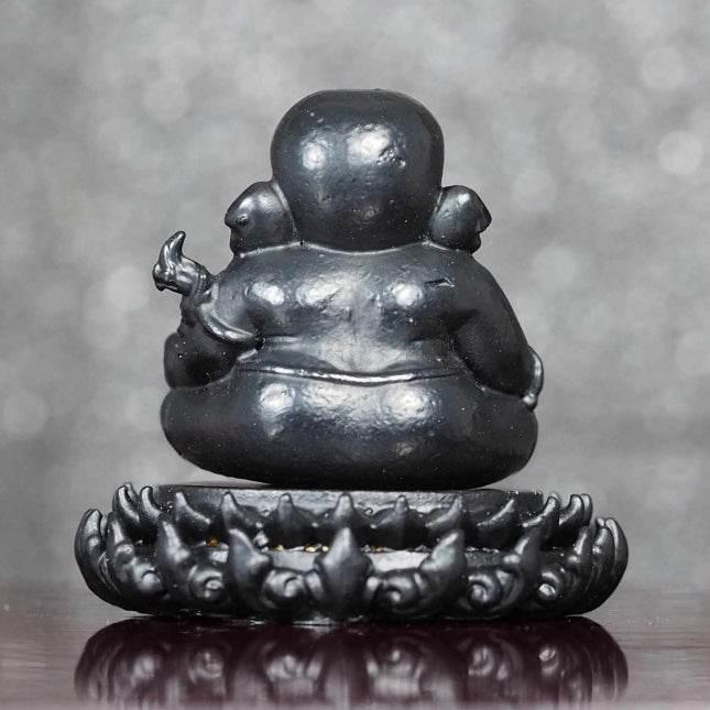 Ganesha on Lotus Base Black Metal Edition – Sacred Wealth Creator with Wat Ban Or Blessing