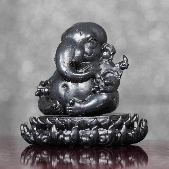 Black Ganesha on lotus base for wealth statue by Thai Blessing Co for home and spiritual use