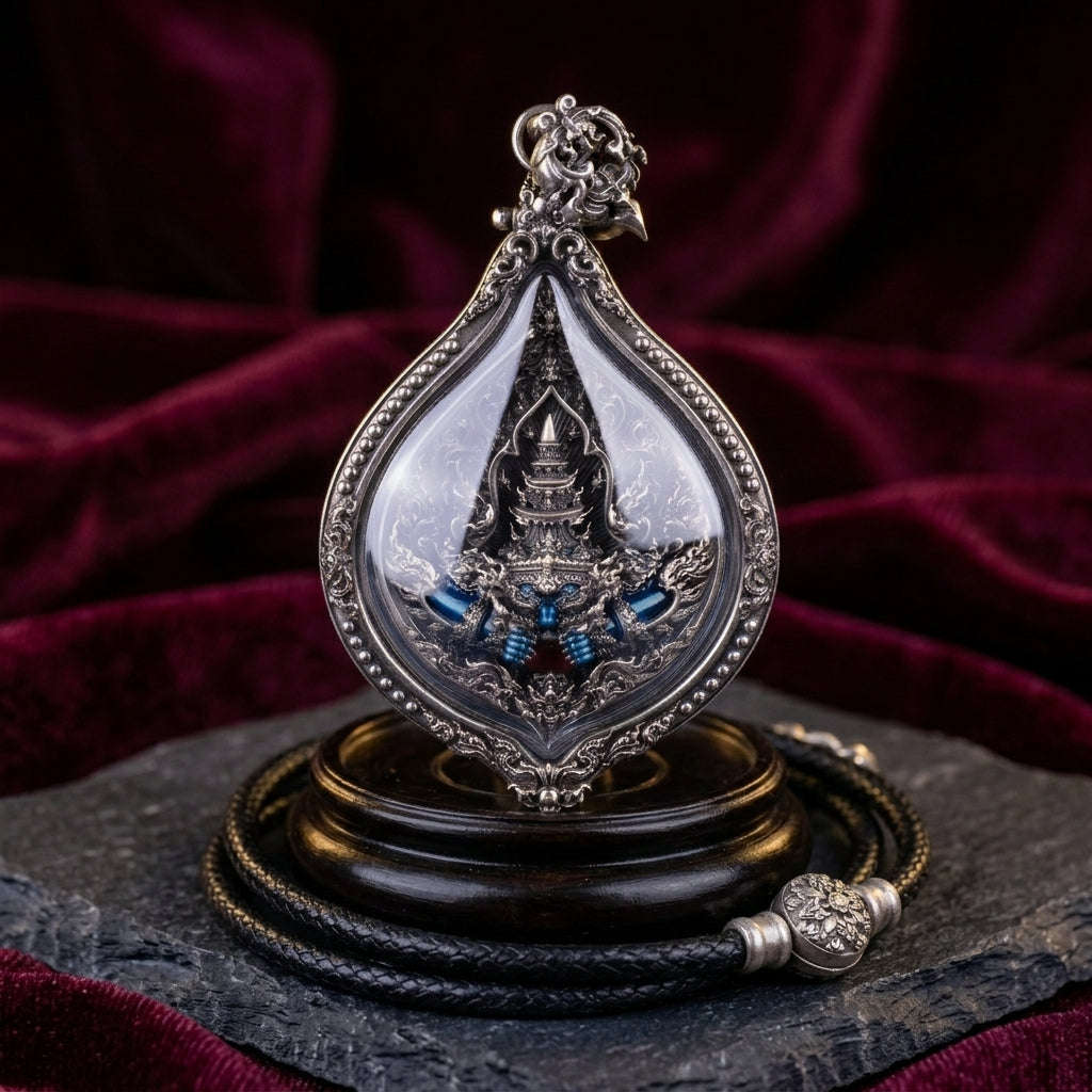 💥 MIGHTY ECLIPSE DIVINITY: THE SOVEREIGN RAHU OF FORTUNE &amp; FATE!   Phra Rahu (White Bronze Enamel Edition) Encased in Satin-Finished White Bronze Buddhist Art Frame Thai Blessing Co By RURUECHA