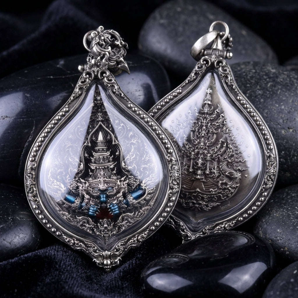 💥 MIGHTY ECLIPSE DIVINITY: THE SOVEREIGN RAHU OF FORTUNE &amp; FATE!   Phra Rahu (White Bronze Enamel Edition) Encased in Satin-Finished White Bronze Buddhist Art Frame Thai Blessing Co By RURUECHA